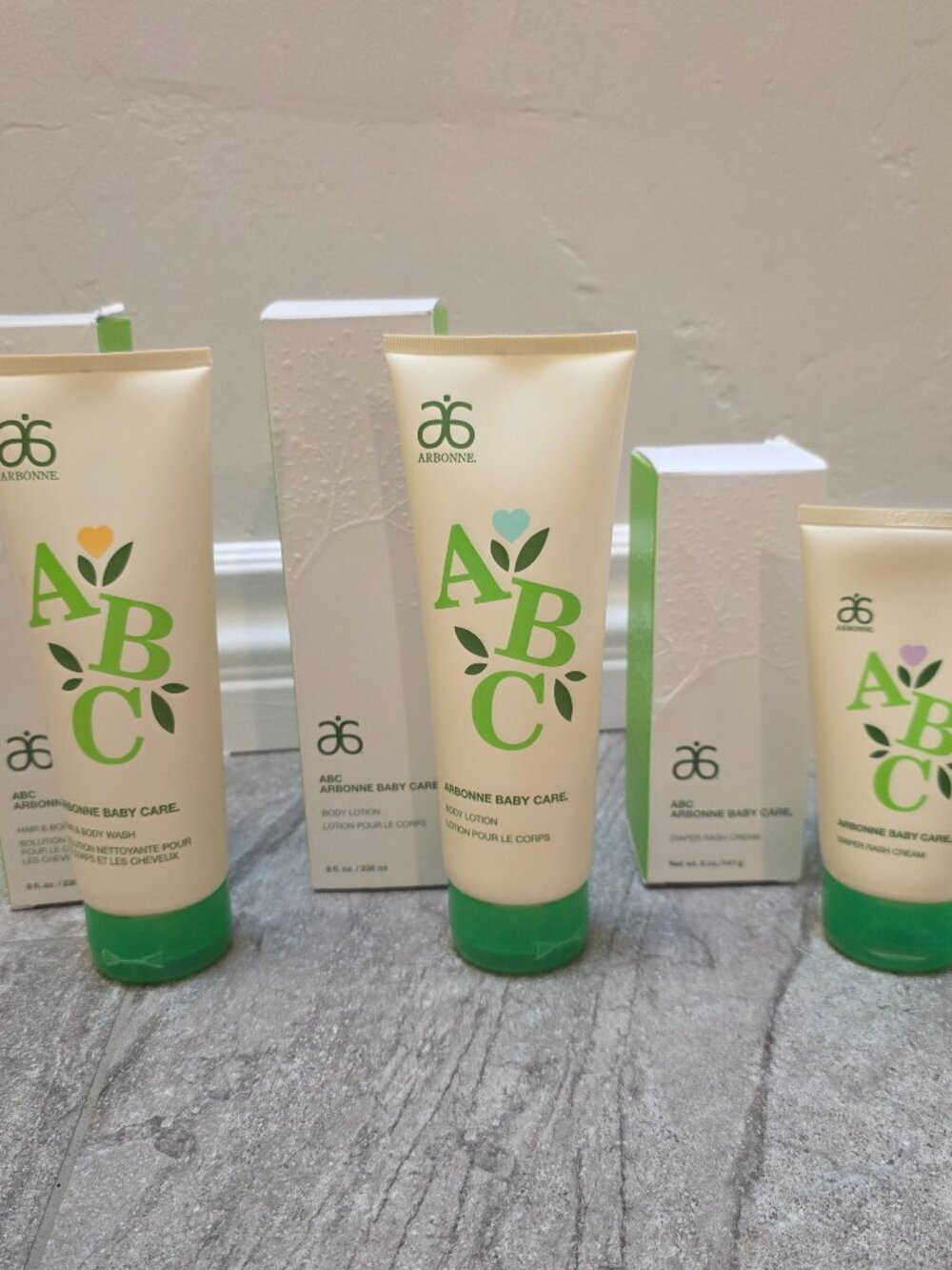 NEW ABC Arbonne Baby Care Set of 3 - Body Lotion, Hair & Body Wash, Diaper Cream
